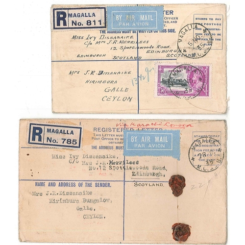 1445 - Ceylon; 1935 two registered envelopes to Edinburgh, each with Silver Jubilee 50c and three other sta... 