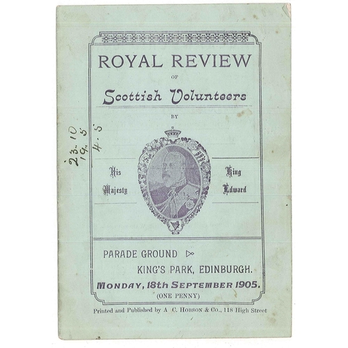 1176 - Ephemera; 1905 programme for the Royal Review of Scottish Volunteers, Parade Ground, King's Park, Ed... 