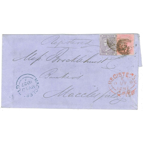 2868 - UK Postal History; 1857 registered entire London to Macclesfield franked with 1855-57 4d and 6d. Lon... 