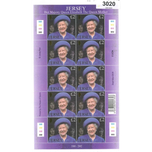 3020 - Jersey; 2002 Queen Mother u.m. sheet of ten of £2 stamp. Face value £20.... 