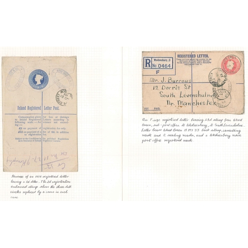 2869 - UK Postal History; 1878-1933 five used and one unused stationery registered envelopes, average quali... 