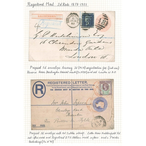 2869 - UK Postal History; 1878-1933 five used and one unused stationery registered envelopes, average quali... 