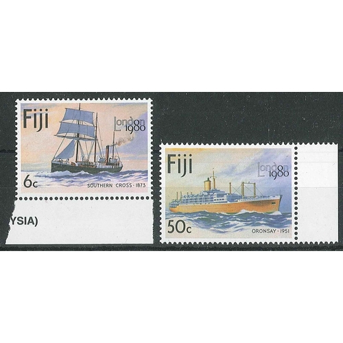 1518 - Fiji; 1980 London 1980 (Ships) 6c and 50c both with watermark sideways inverted, SG 596w, 599w, u.m.... 