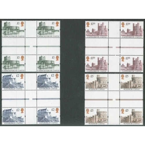 331 - UK; 1992 Castles high values set (4) in u.m. double-gutter fourblocks. Face value £38.... 