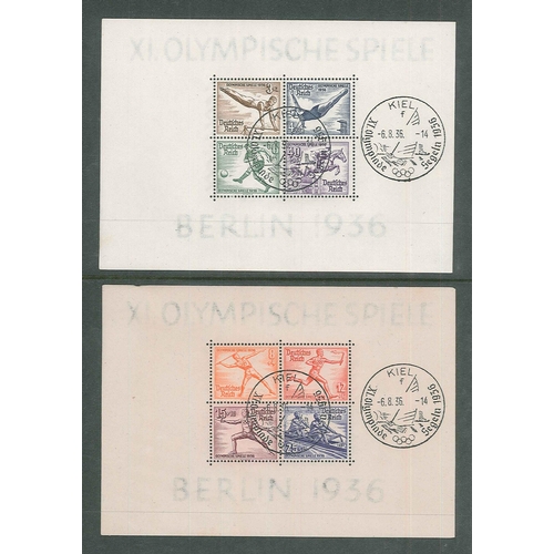 148 - Germany; 1936 Summer Olympics pair of miniature sheets v.f.u. with special cancels of Kiel (sailing ... 