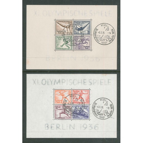 148 - Germany; 1936 Summer Olympics pair of miniature sheets v.f.u. with special cancels of Kiel (sailing ... 