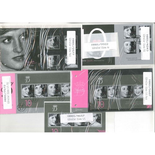 1676 - Gibraltar; 2007 Princess Diana u.m. set, pres.pack, and FDC, and same for miniature sheet. Mint face... 