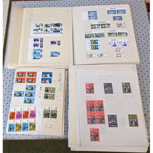 315 - UK; 1953-70 bundle of pages (c.6cm thick) of mainly commemorative multiples, from pairs to larger bl... 