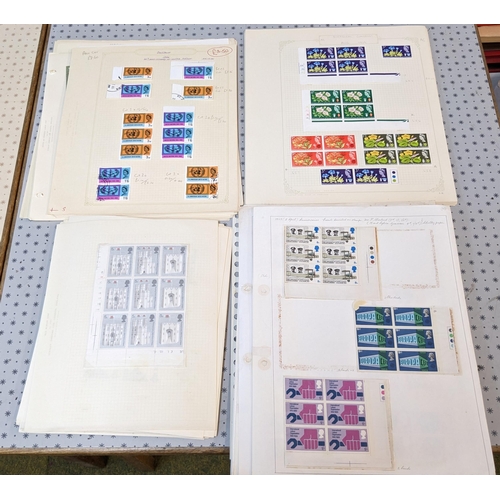 315 - UK; 1953-70 bundle of pages (c.6cm thick) of mainly commemorative multiples, from pairs to larger bl... 