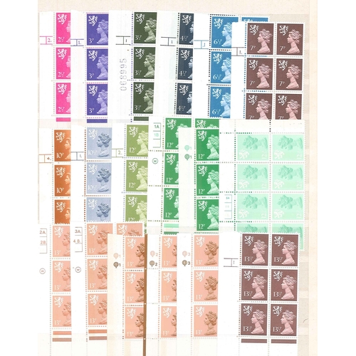 349 - UK Country Stamps; Scotland; 1971-onwards Machin range of u.m. cylinder blocks of six. 78 different ... 