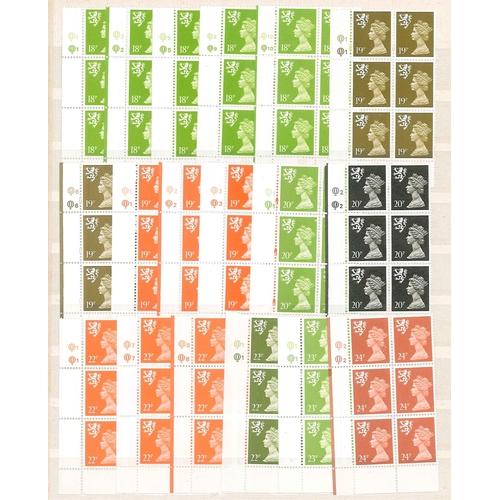 349 - UK Country Stamps; Scotland; 1971-onwards Machin range of u.m. cylinder blocks of six. 78 different ... 