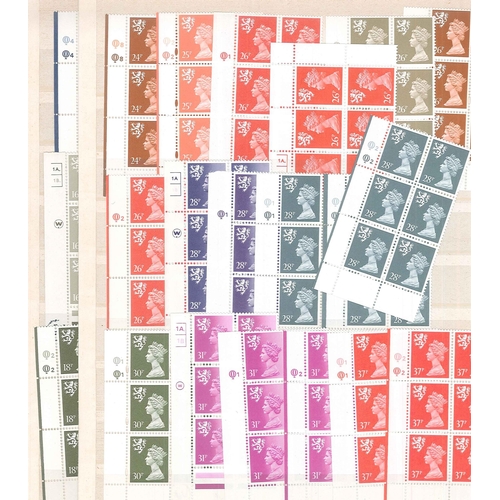 349 - UK Country Stamps; Scotland; 1971-onwards Machin range of u.m. cylinder blocks of six. 78 different ... 