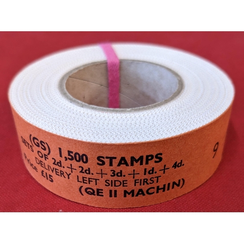 323 - UK; 1967-70 Machin multi-value coil strip complete roll of 1,500 stamps (= 300 