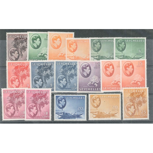 245 - Seychelles; 1938-49 definitive set (25, plus 5 extras) mint - mainly fine l.m.m., but with some u.m.... 