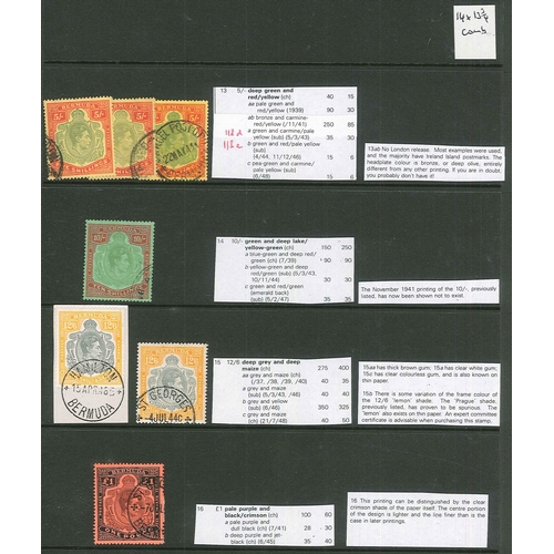 86 - Bermuda; 1938-53 selection of KG6 high values on four stockleaves. Mint and used, and largely sorted... 