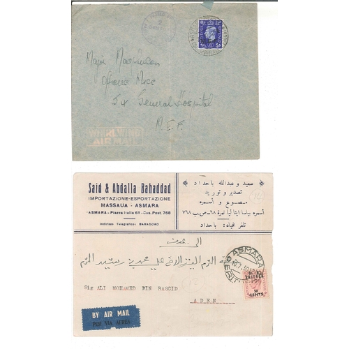 90 - British Occupation of Italian Colonies; 2 covers with MEF overprinted stamps, 1 with EAF, 3 Eritrea,... 