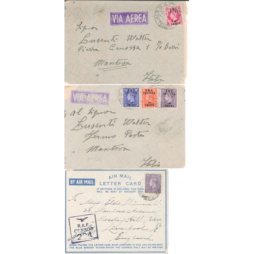 90 - British Occupation of Italian Colonies; 2 covers with MEF overprinted stamps, 1 with EAF, 3 Eritrea,... 