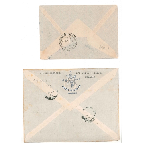 90 - British Occupation of Italian Colonies; 2 covers with MEF overprinted stamps, 1 with EAF, 3 Eritrea,... 