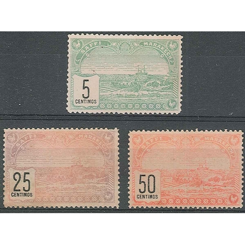 1910 - Morocco; Locals; 1899 Saffi Marakech three values unused (no gum), perf.13.... 