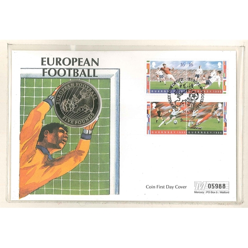 2896 - Guernsey PNCs; 1996 European Football FDC with matching Guernsey £5 coin.