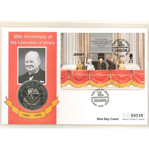 2928 - Jersey PNCs; 1995 Liberation m.s. FDC with matching £2 coin.