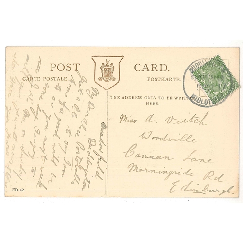 2765 - Scottish Postal History; 1917 postcard with DUDDINGSTON/PORTOBELLO/MIDLOTHIAN rubber datestamp. Scar... 