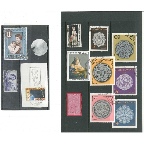 1032 - Thematics; Lace etc.; small selection of stamps on lace, embroidery, etc. (57, 1 sheetlet)... 