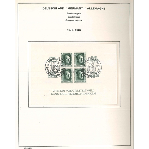 144 - Germany; 1875-1945 in two Schaubek albums – one mint, other used. In mint, nothing until 1932,... 