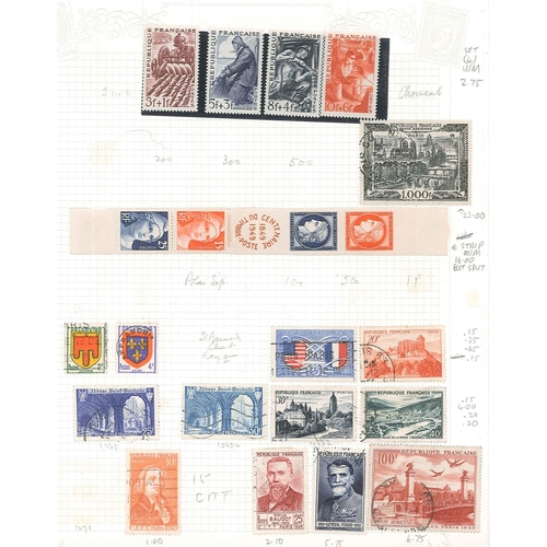 135 - France; 1849-1970 fairly haphazardly arranged m. & u. colln. in album, quite sparse after 1949. ... 