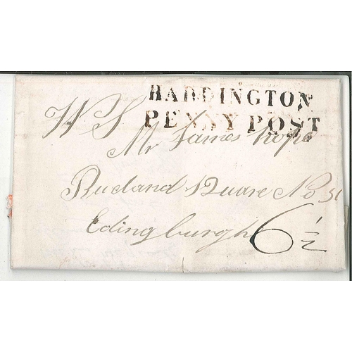 2729 - Scottish Postal History; 1838 entire Haddington to Edinburgh with fine strike of two-line HADDINGTON... 