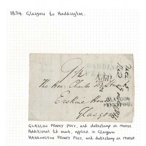 2727 - Scottish Postal History; 1834 large piece Glasgow to Haddington with black two-line 