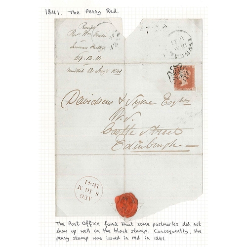 2734 - Scottish Penny Post; 1841 cover with Penny Red Imperf (four margins, chip at corner), black MC, Inve... 