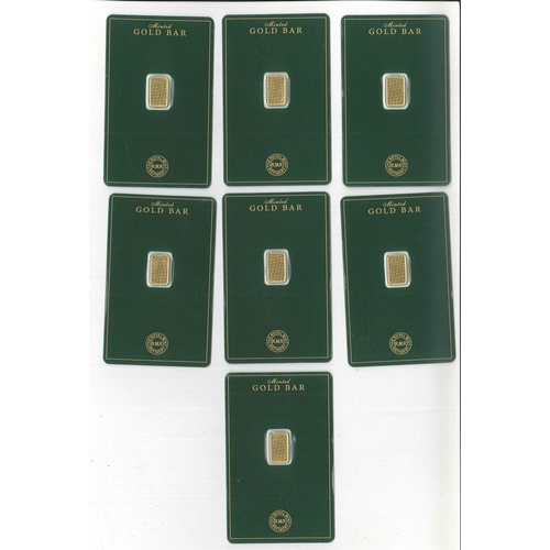 59 - Gold; seven Royal Mint cards, each with encapsulated 1g 