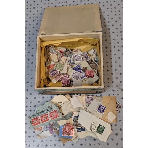 1013 - Mixed Lots; old cigar box with mixed world stamps, mainly older, loose and in packets. (100s)... 