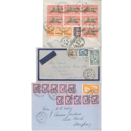 1555 - French Indo-China; 1938 airmail cover to Fife with Tchekam cancels on Kwangchow adhesives (3 x 1927 ... 