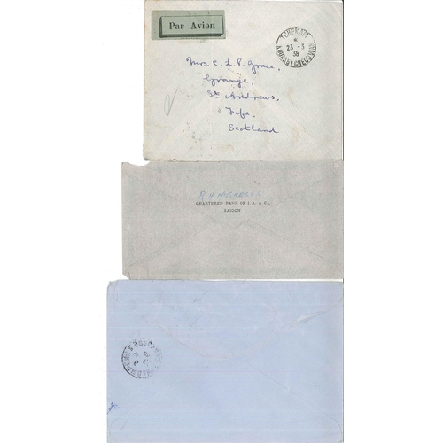 1555 - French Indo-China; 1938 airmail cover to Fife with Tchekam cancels on Kwangchow adhesives (3 x 1927 ... 