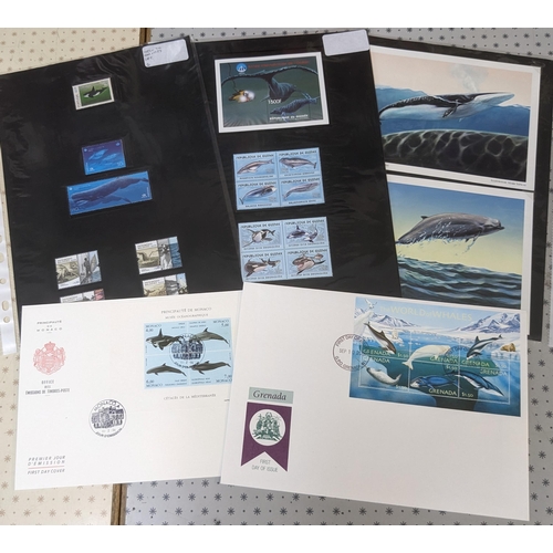 1044 - Thematic; Whales; mixture on a few pages. (40 stamps, 8 m.s., 17 FDCs, 4 cards)... 