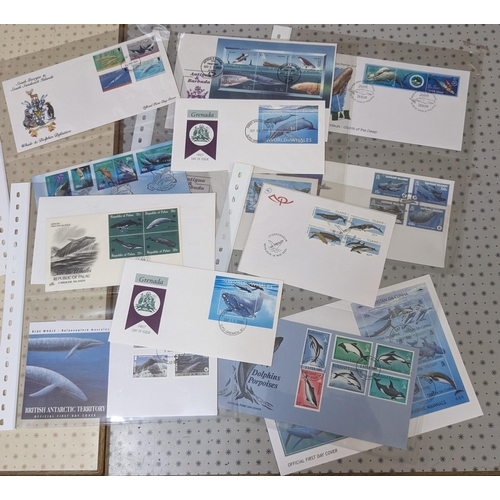 1044 - Thematic; Whales; mixture on a few pages. (40 stamps, 8 m.s., 17 FDCs, 4 cards)... 