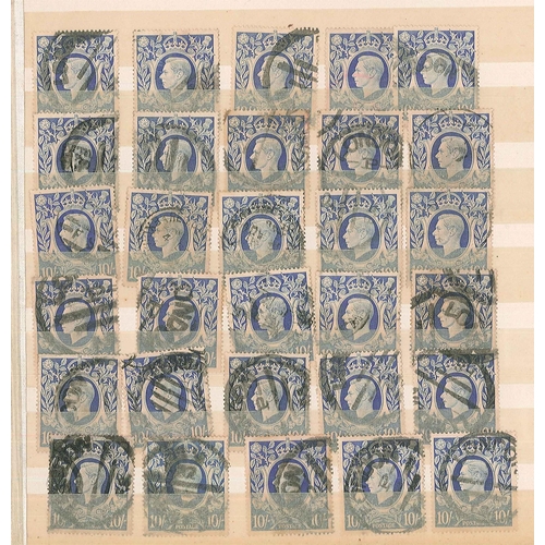 413 - UK Mixed Lots; old stockbook with duplicated used high values inc. 1939-48 2/6 green (9), 2/6 brown ... 