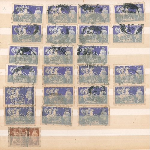 413 - UK Mixed Lots; old stockbook with duplicated used high values inc. 1939-48 2/6 green (9), 2/6 brown ... 