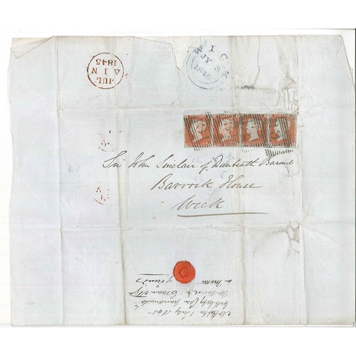 2743 - Scottish Postal History; 1845 entire Edinburgh to Wick with strip of four Penny Red Imperfs (complet... 