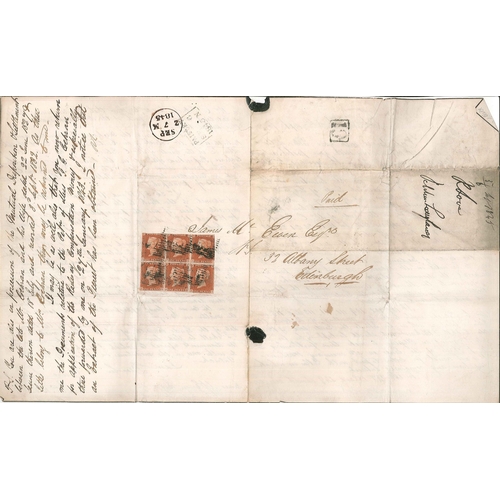 2744 - Scottish Postal History; 1845 entire Lochwinnoch to Edinburgh with sixblock of Penny Red Imperfs (ma... 