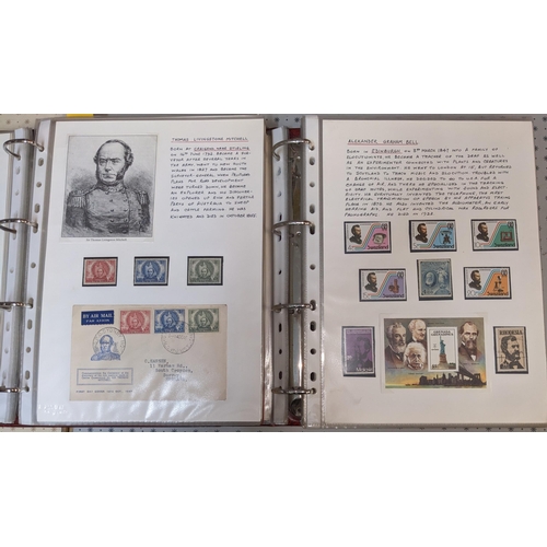 21 - Thematic; “Scots on Stamps”; two-volume collection of stamps, covers (mainly FDCs or souvenir covers... 