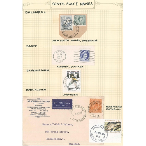 22 - Thematics; Scottish Names Used Abroad; collection in binder (16 pages written-up, many others on sto... 