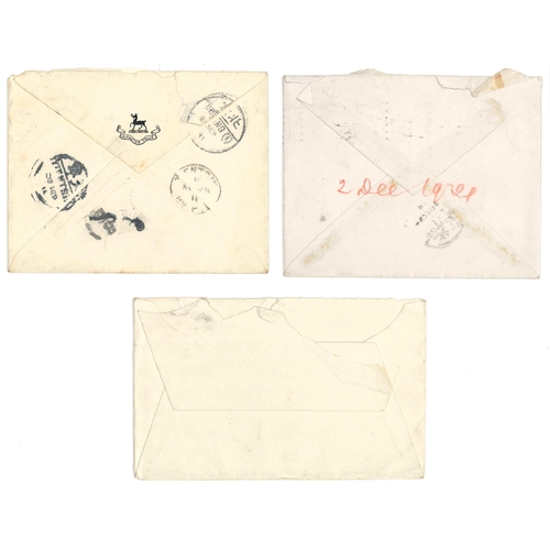 168 - Hong Kong; 1910-25 three covers (to Edinburgh, England, and China), plus 1911 & 1924 covers UK t... 