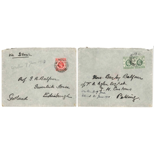 168 - Hong Kong; 1910-25 three covers (to Edinburgh, England, and China), plus 1911 & 1924 covers UK t... 