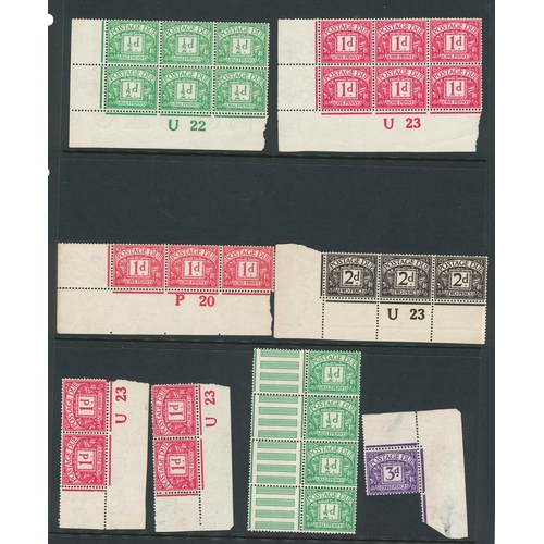 351 - UK Postage Dues; 1920-23 corner marginal control six-blocks of ½d and 1d, plus simlar 3-strip... 