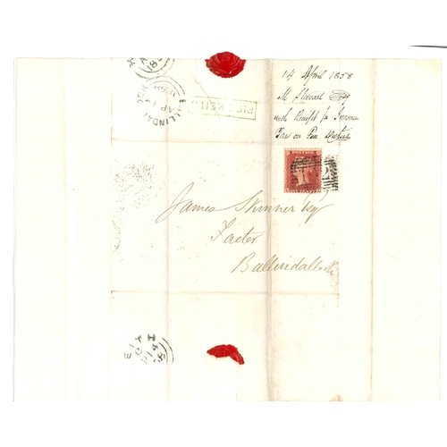 Scottish Postal History; 1858 (14 Apr.) entire from Fife Keith to