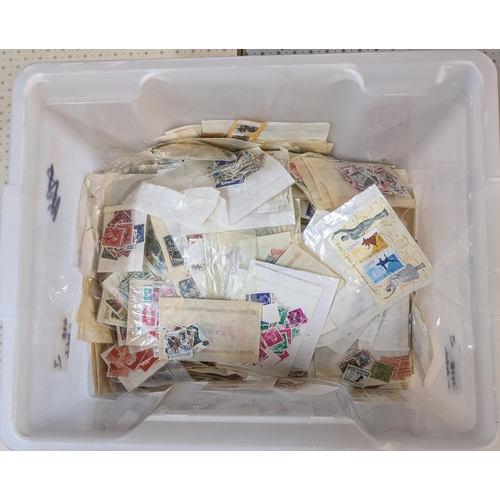 7 - Mixed Lots; plastic tub with world mix of mainly off-paper stamps, largely sorted in packets. Gross ... 