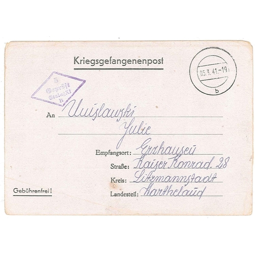 1055 - Covers; Prisoner of War Mail; 1941 lettersheet from Polish prisoner at Stalag XIB to 